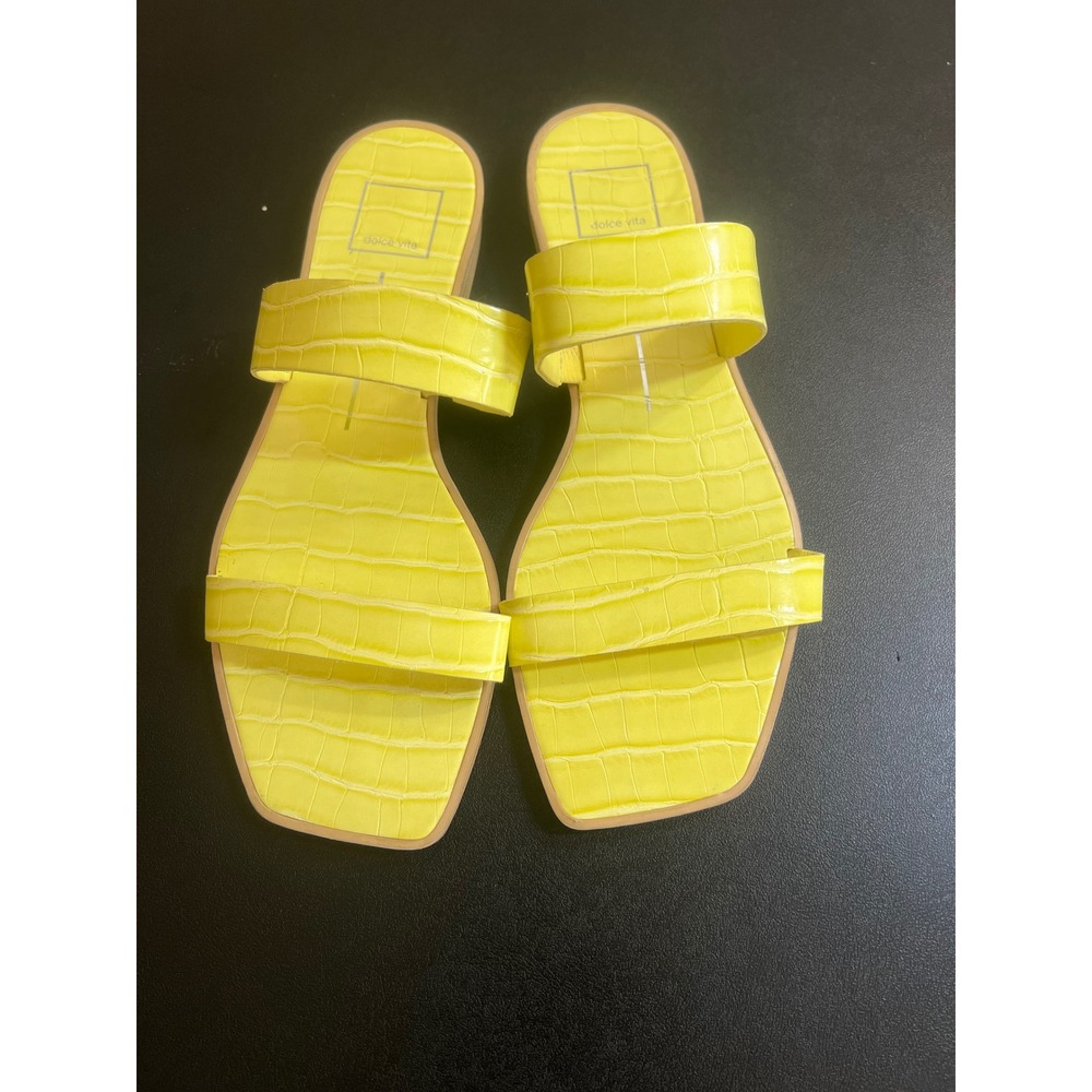 Dolce Vita Isaac Yellow Croc Embossed Square Toe Slide Sandals Womens 10M